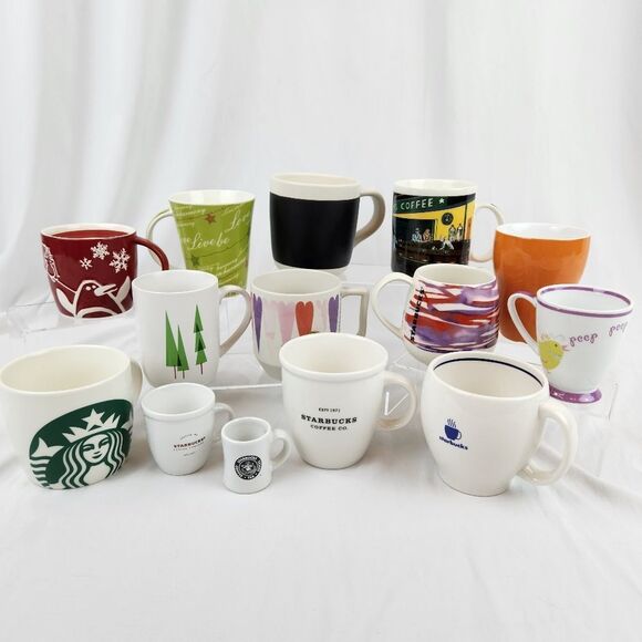 ☕️RARE Starbucks 2011 White w/Green Trees 8oz Mug - Picture 10 of 11